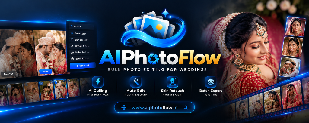 AI PhotoFlow Bulk Wedding Photo Editing Software Features - Auto Color, Skin Retouch, AI Culling