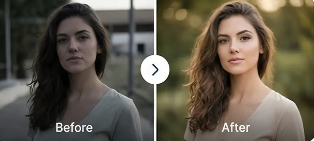 AI Portrait Enhancement — before and after editing example
