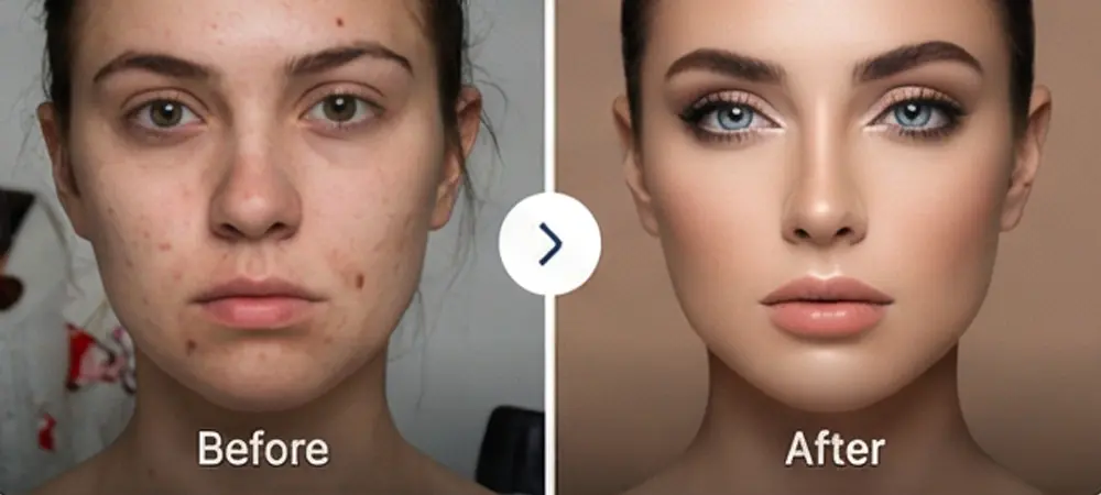 AI Beauty Retouching — before and after editing example