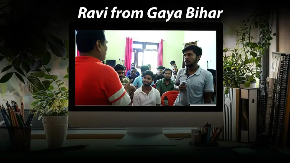 Ravi from Gaya, a student, speaking in our Siwan classroom