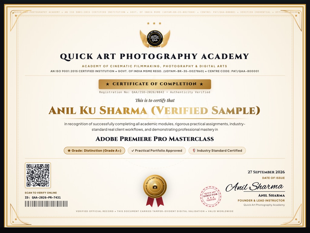 Quick Art Photography Academy ISO Accredited Video Editing Certificate